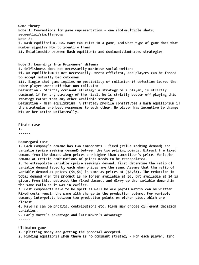 Game Theory Summary Oligopoly Quantitative Research