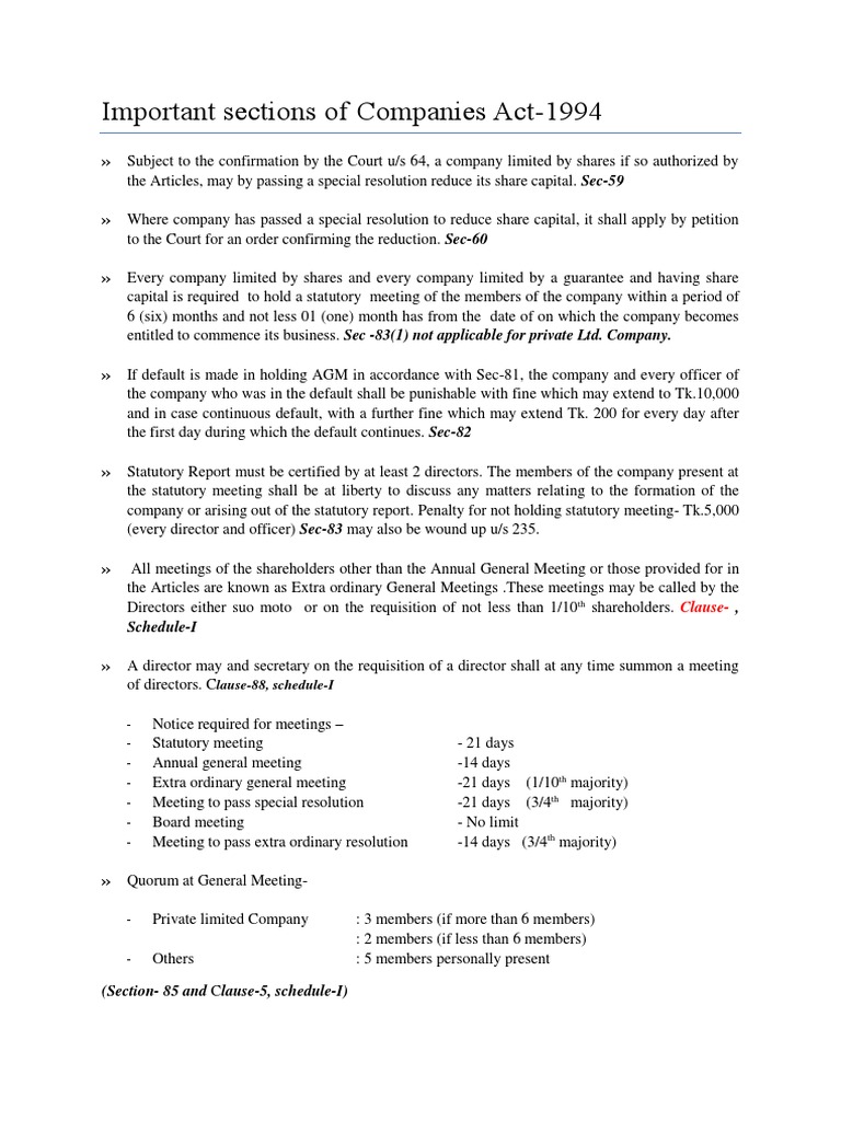 Key Sections of Bangladesh Companies Act | PDF | Board Of Directors ...