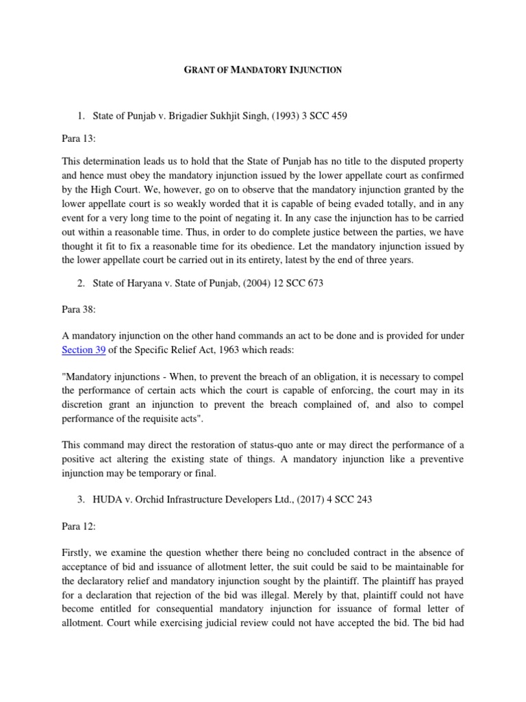 Mandatory Injunctions Under Section 39 | PDF | Legal Disputes | Injunction