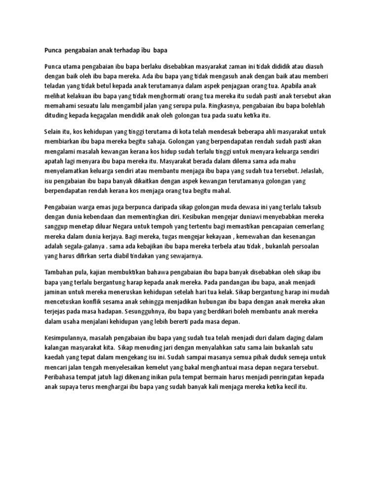 Punca Pengabaian Anak Terhadap Ibu Bapa