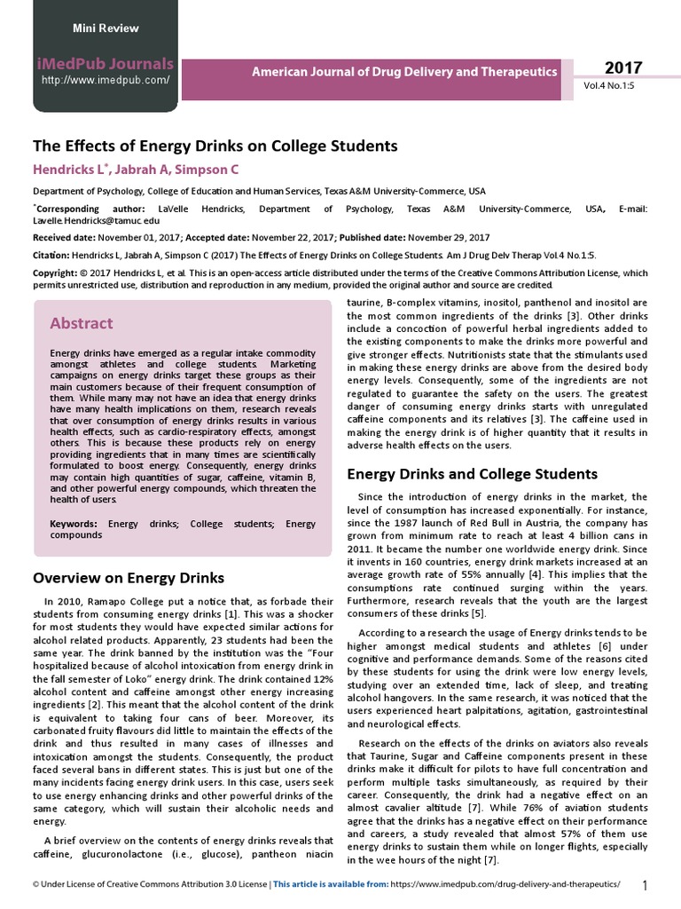 The Effects of Energy Drinks On College Students | PDF | Drink | Caffeine