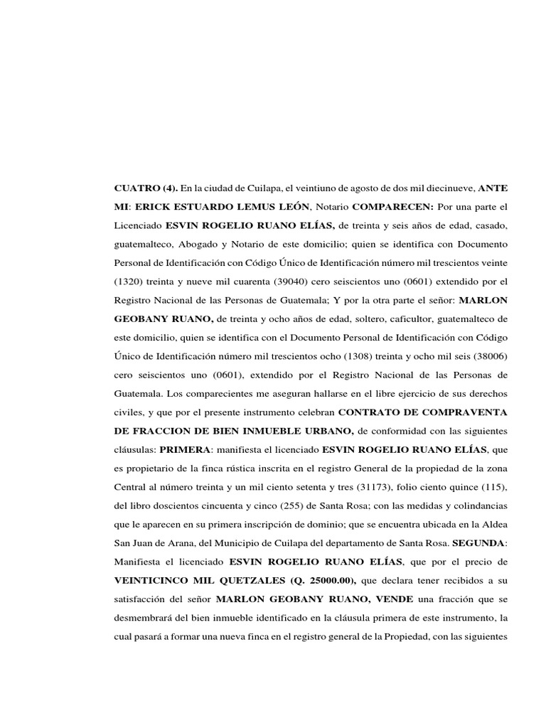 Contrato de Compraventa en Cuilapa | PDF | Guatemala | Información del ...
