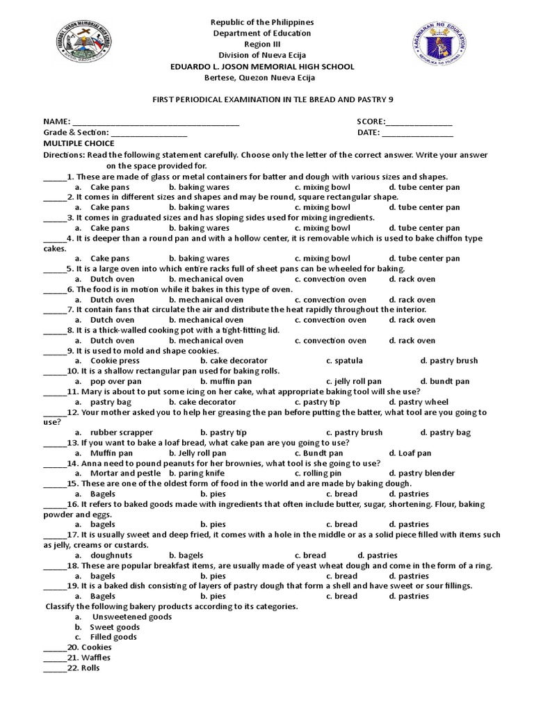 1st PT 9 Bread and Pastry PDF Baking Dough