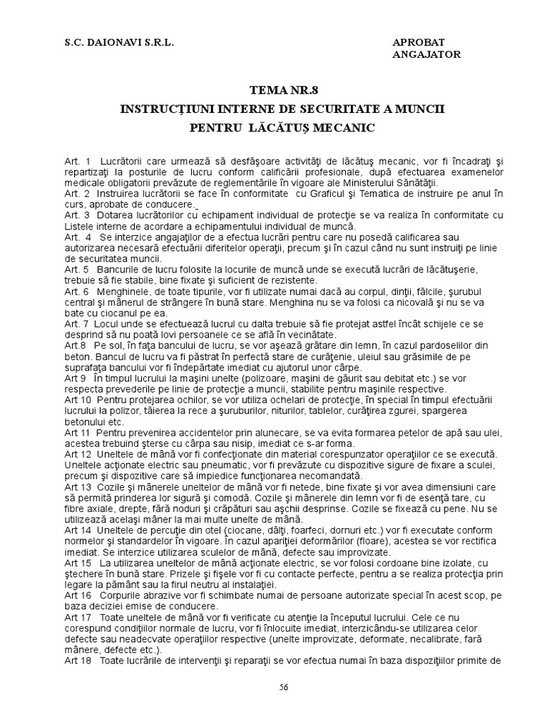 Instructiuni Proprii SSM | PDF