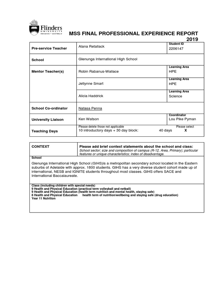 Pre-Service Teacher Experience Report | PDF | Mentorship | Teachers