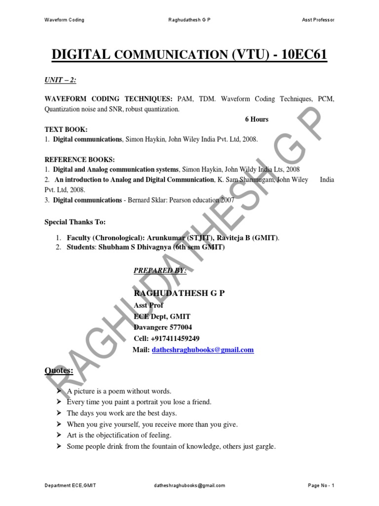 DIGITAL COMMUNICATION Unit 2 VTU PDF PDF Modulation Sampling