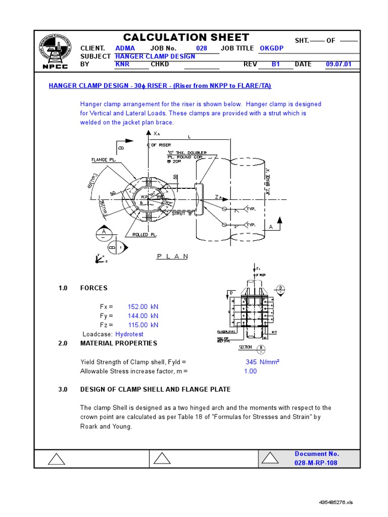 Calculation Sheet Adma 028 Okgdp Hanger Clamp Design KNR B1 09.07.01