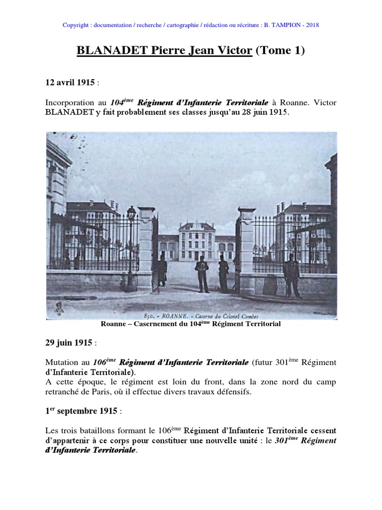 blanadet victor pierre jean une guerre 1915 1918 pdf guerre de tranchees regiment