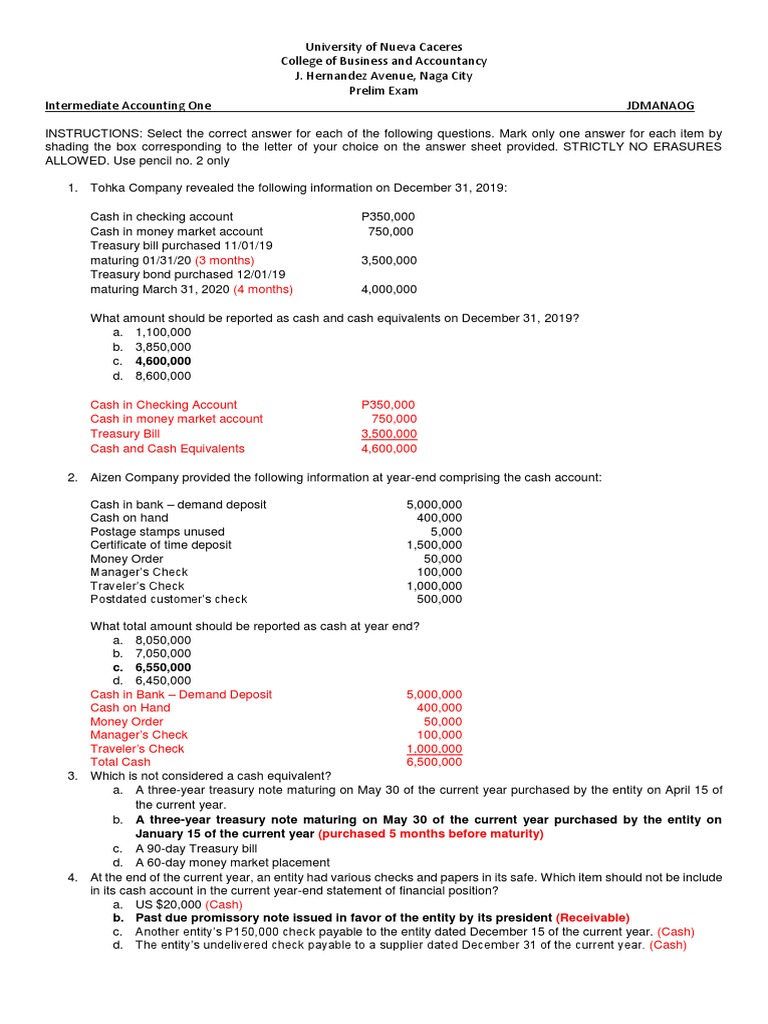 Intermediate Accounting 1 Prelim Exam | PDF | Bad Debt | Debits And Credits