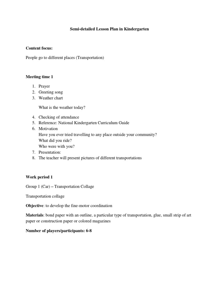Semi Detailed Lesson Plan in Kindergarten PDF Leisure