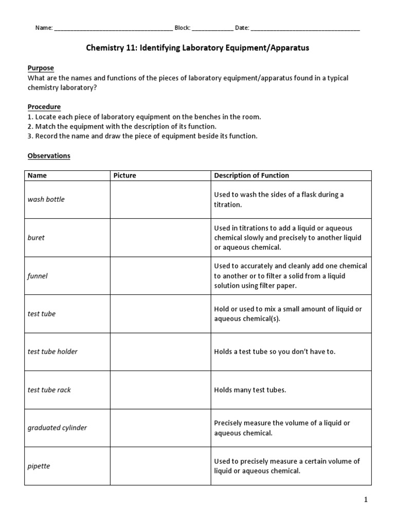 Laboratory Equipment Identification Guide | PDF | Laboratories | Chemistry
