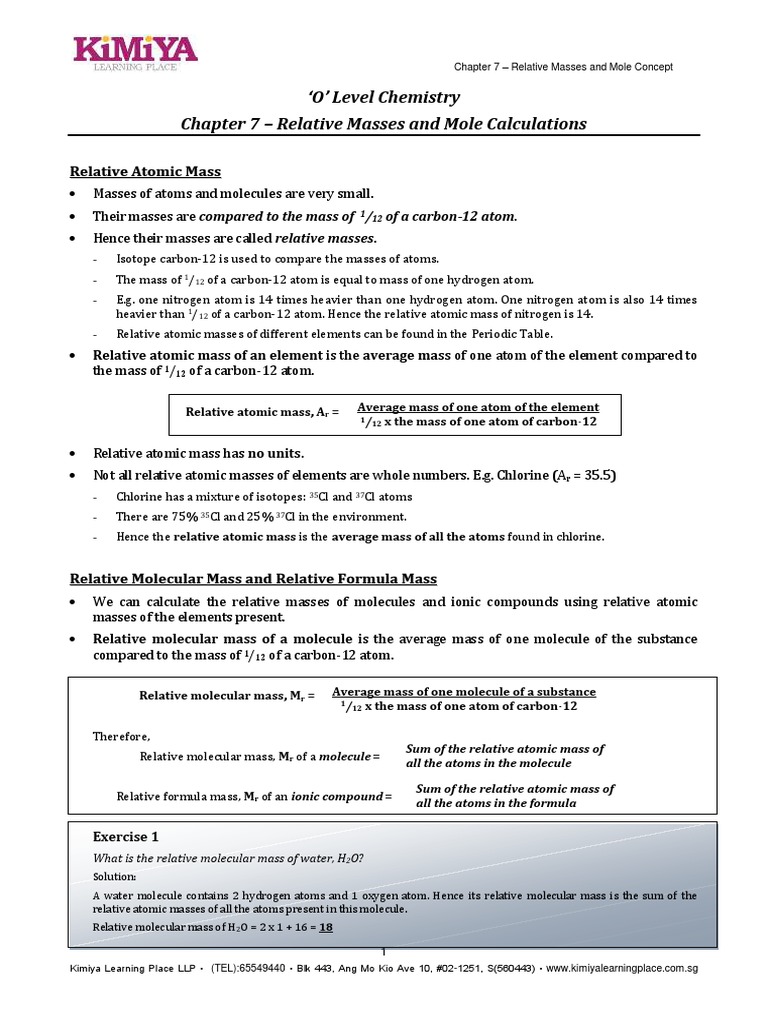 Relative Masses and Mole Calculations | PDF | Mole (Unit) | Molecules