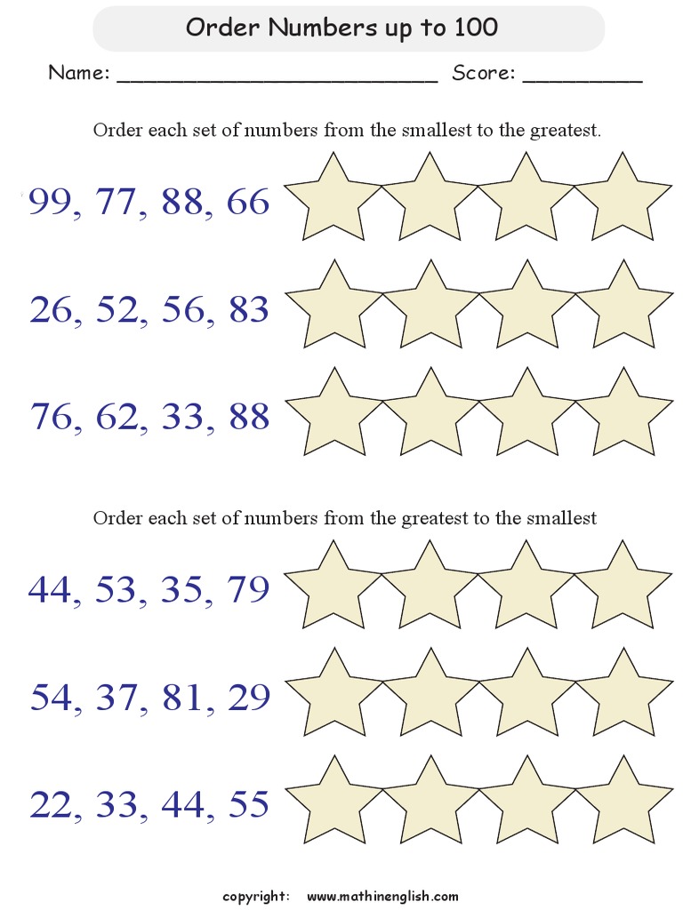 Ordering Numbers from Smallest to Greatest and Greatest to Smallest | PDF