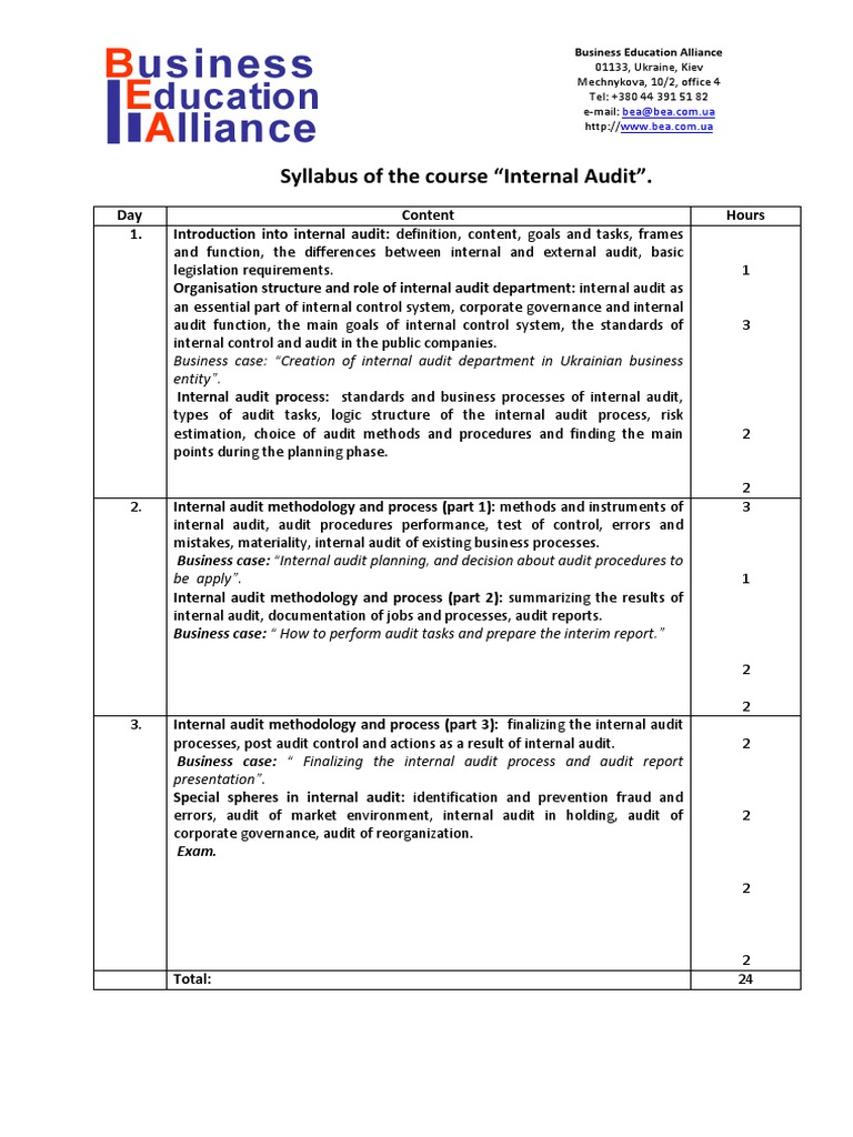 Internal Audit Course Syllabus | PDF | Internal Audit | Audit