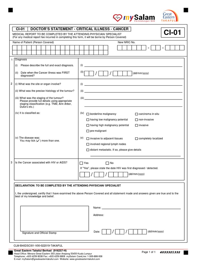 Doctor's Cancer Statement Form | PDF | Cancer | Metastasis
