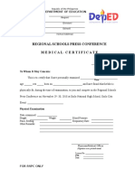 Regional Schools Press Conference Medical Certificate: Department of Education