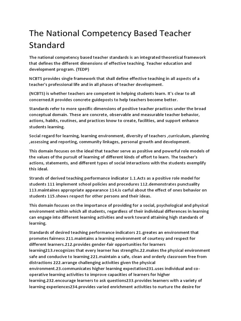 National Competency-Based Teacher Standards | PDF | Learning | Teachers