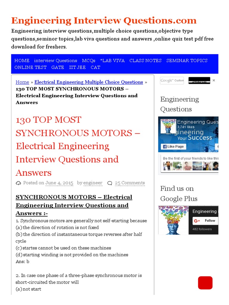 Synchronous Motors: Top 130 MCQs | PDF | Electric Motor | Engines