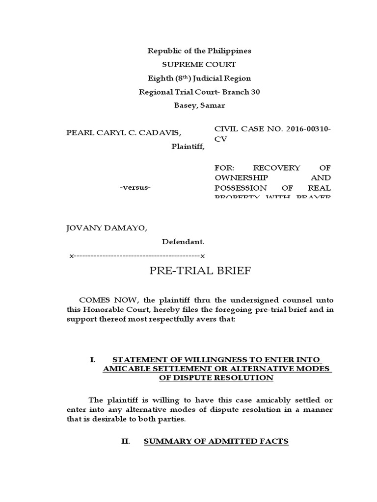 Pre Trial Brief Plaintiff | PDF | Lawsuit | Government