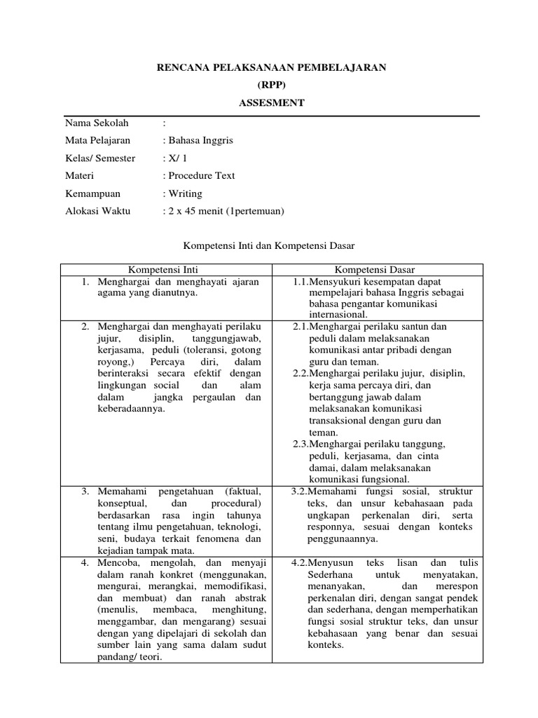 Rpp Bahasa Inggris Procedure Text GURU SD SMP SMA