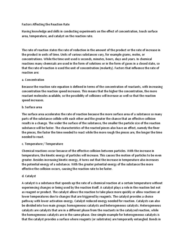 Factors Influencing Reaction Rates | PDF | Reaction Rate | Catalysis