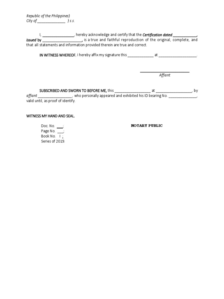 Notarized Certification PDF Notary Public Affidavit