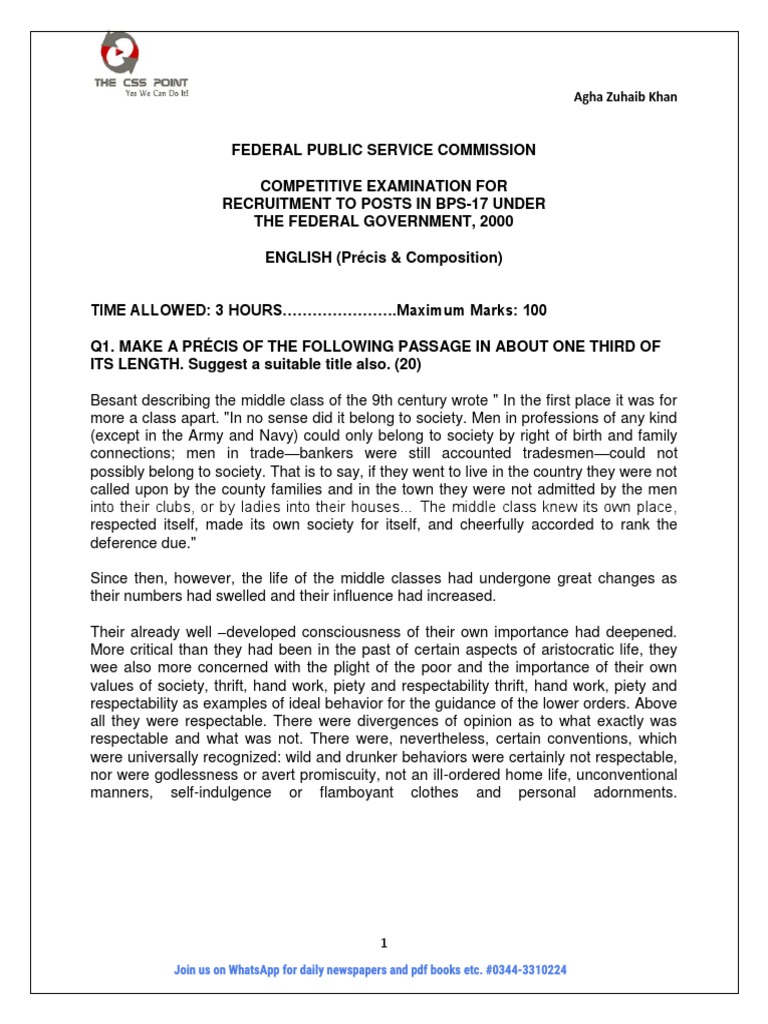 Css English (Precis & Composition) Past Papers (20002017) Neurosis Poetry