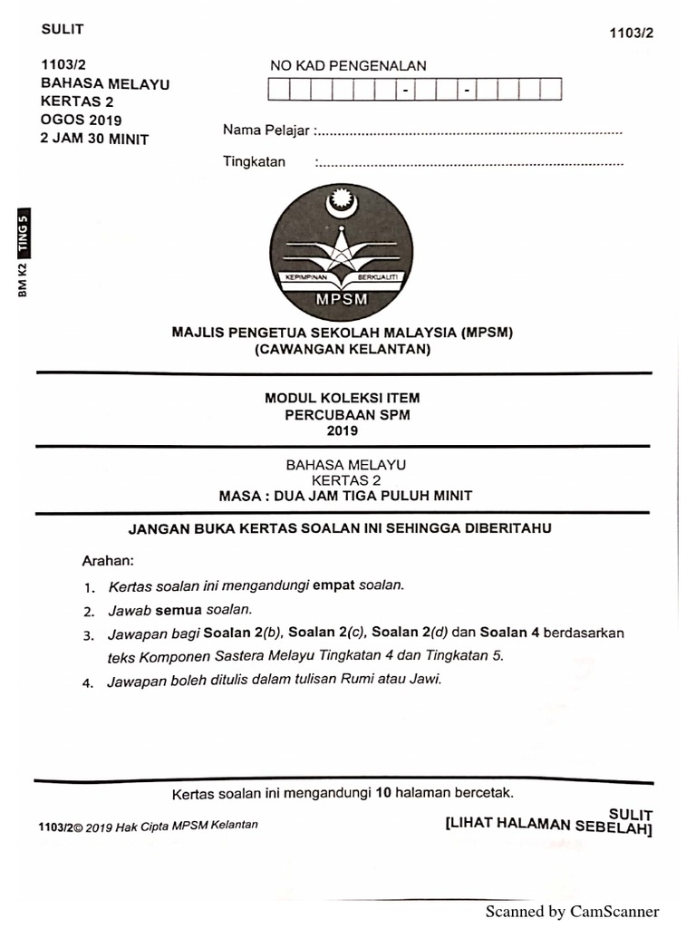 Soalan Percubaan Spm 2018 Bahasa Melayu Kertas 2 Kelantan Kimaku