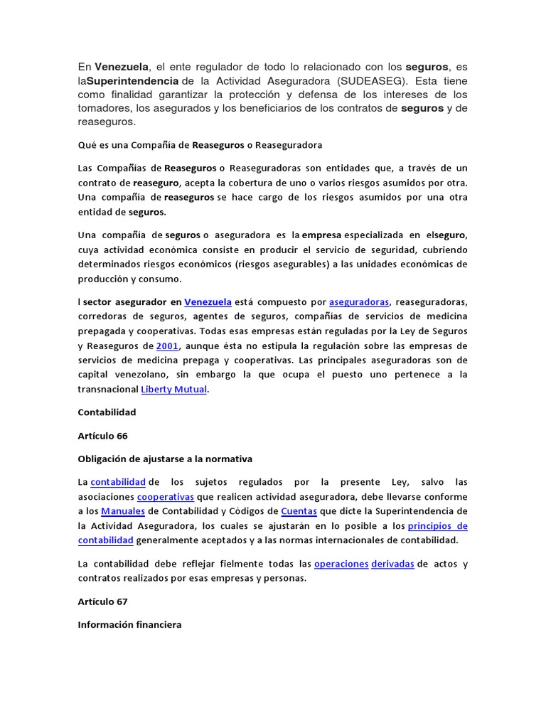 Regulación de Aseguradoras en Venezuela | PDF | Reaseguro | Póliza de ...
