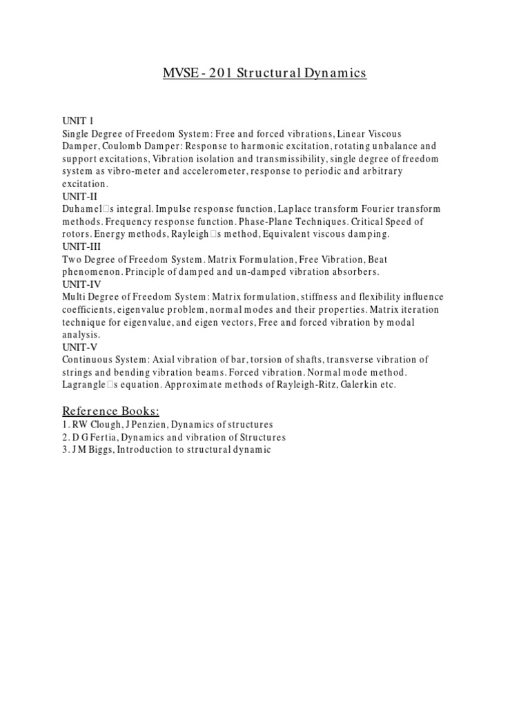 M.Tech Structural Dynamics & Analysis Syllabus | PDF | Fracture ...