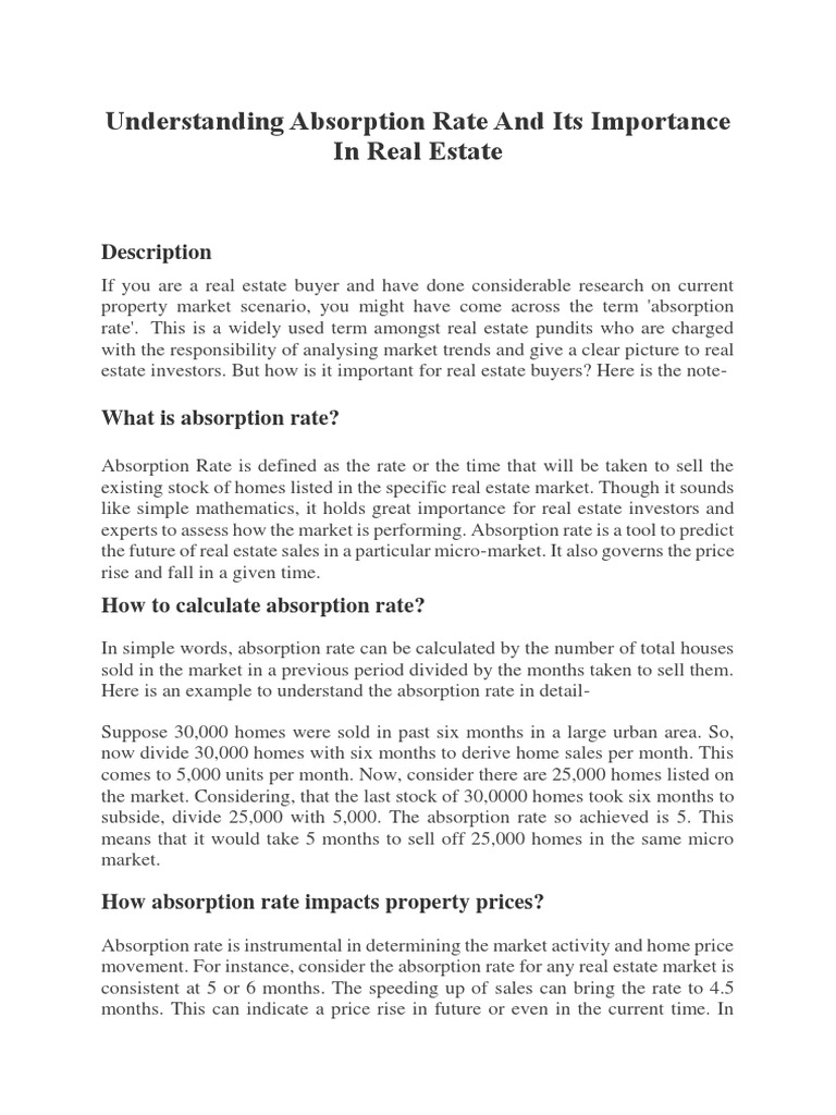 Understanding Absorption Rate and Its Importance in Real Estate PDF Investing Prices