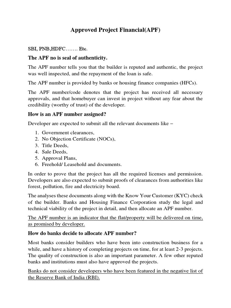 Understanding APF Numbers in Home Loans | PDF | Finance & Money Management