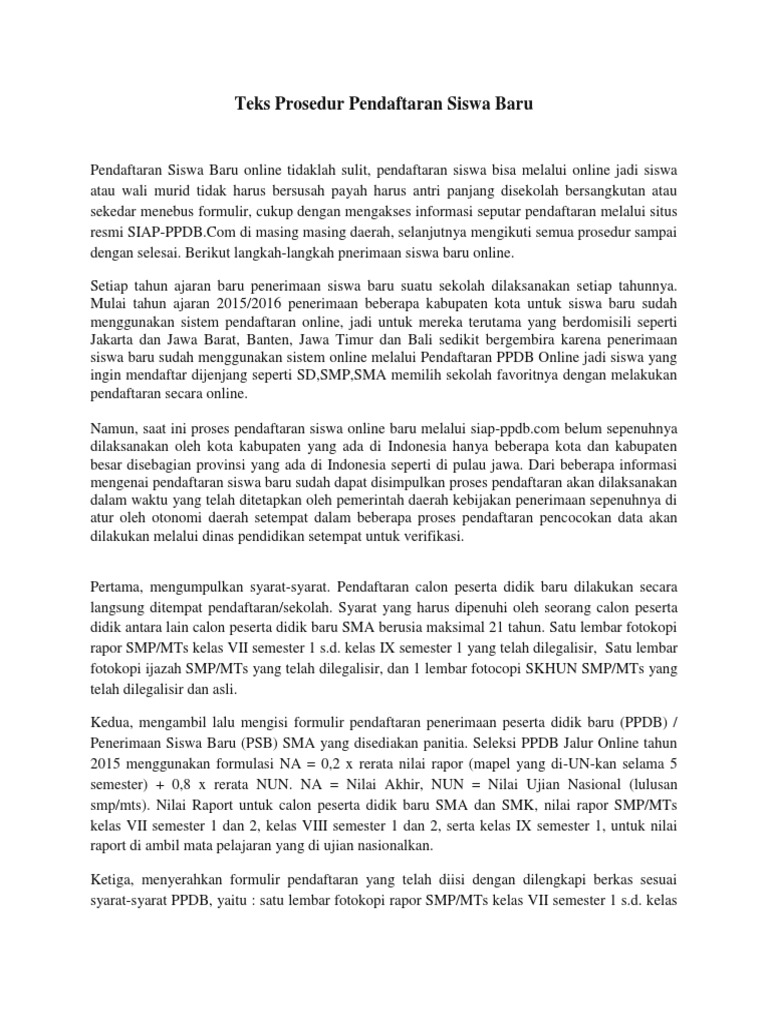 Teks Prosedur Pendaftaran Siswa Baru