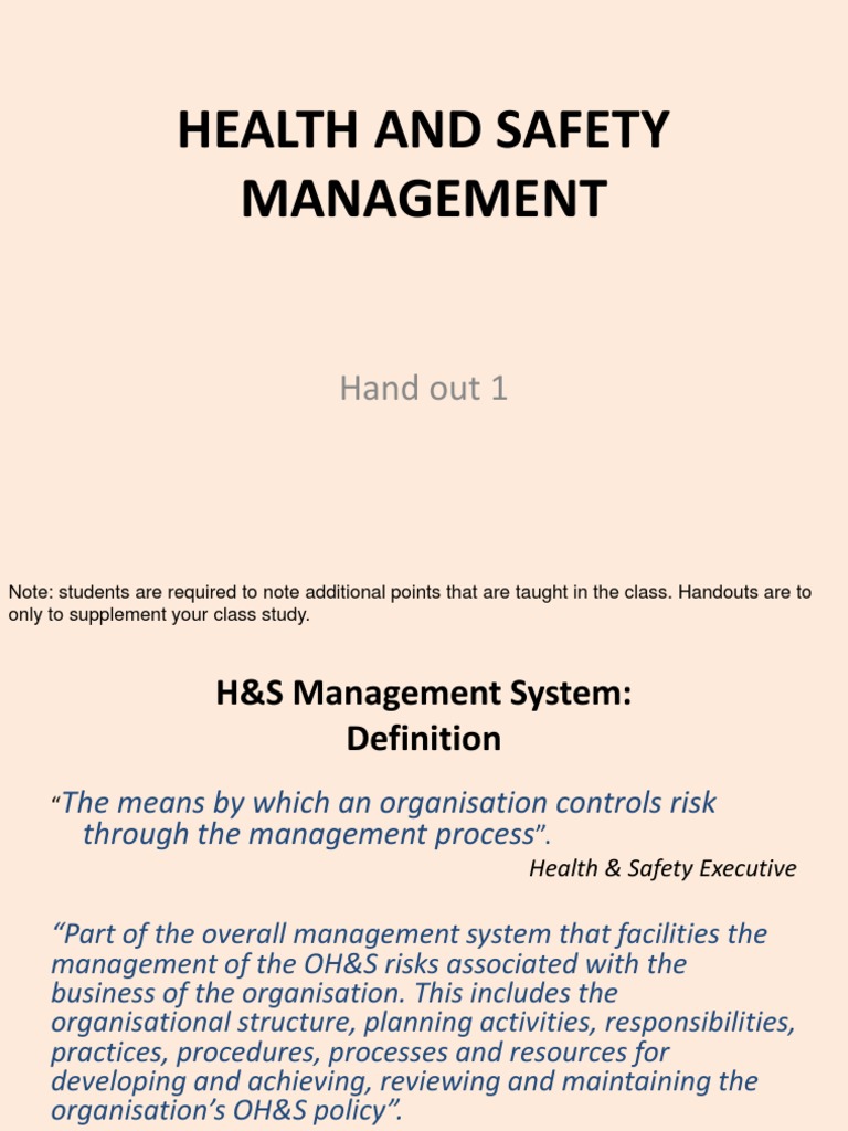 Health and Safety Management Overview | PDF | Occupational Safety And ...