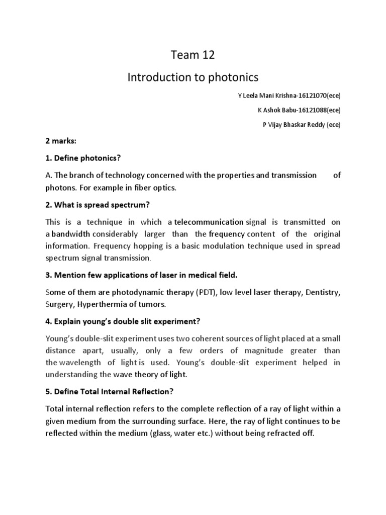 Introduction To Photonics | PDF | Coherence (Physics) | Laser