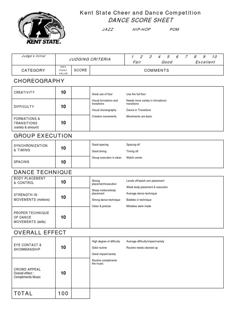 Dance Competition Score Sheet Template | PDF | Dances | Performing Arts