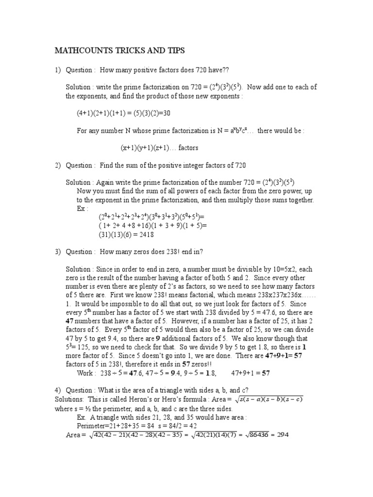 MathCounts Tips PDF Triangle Area