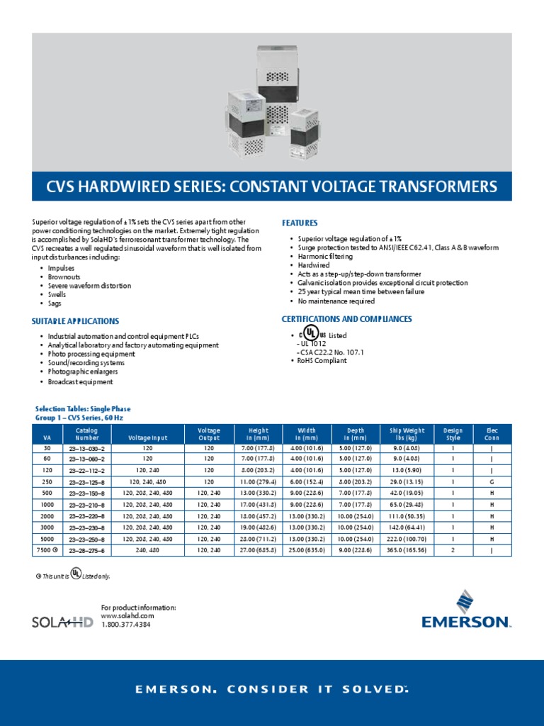 Product Data Sheet Cvs Hardwired Constant Voltage Transformers en Us