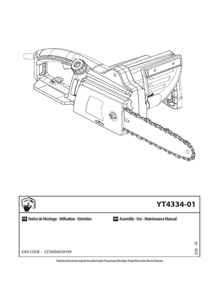 Outillage com Schemas plans Notice tronconneuse roster pdf Mode D Emploi Tronconneuse Electrique Yt4334!01!1800 W 1 | PDF | Recyclage  | Arbres