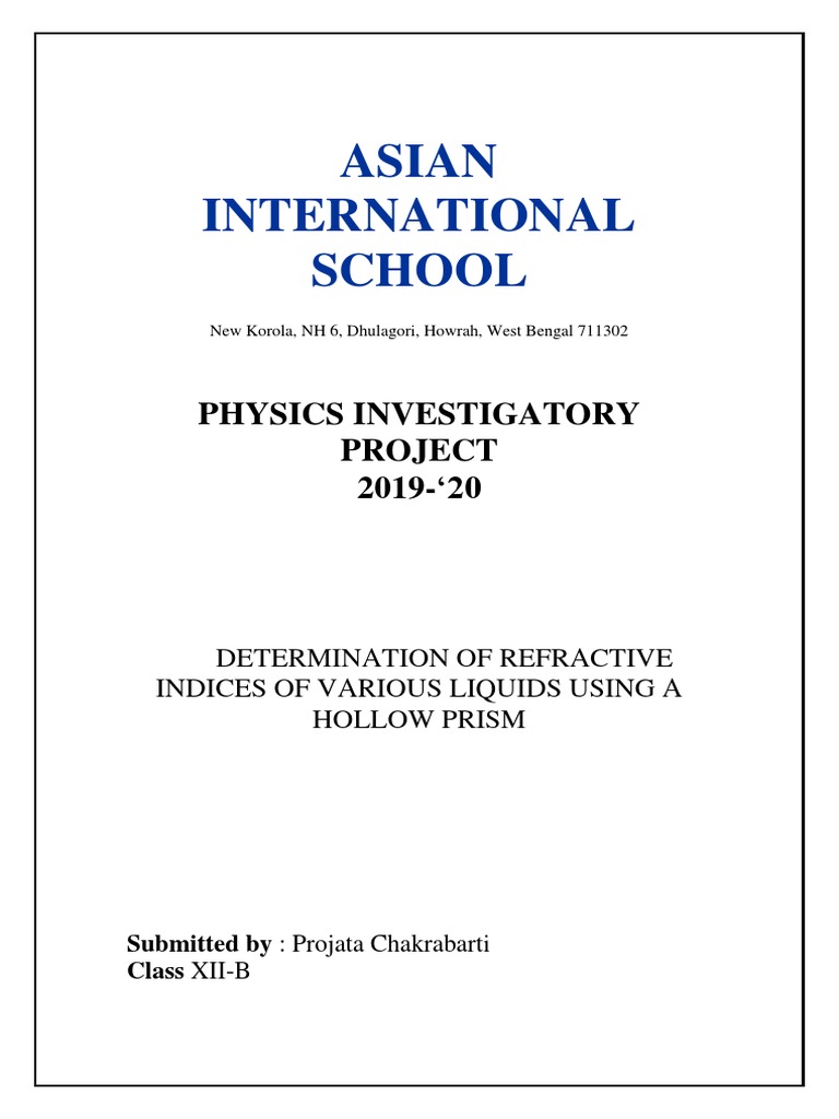 Refractive Indices Using Hollow Prism | PDF | Prism | Refraction