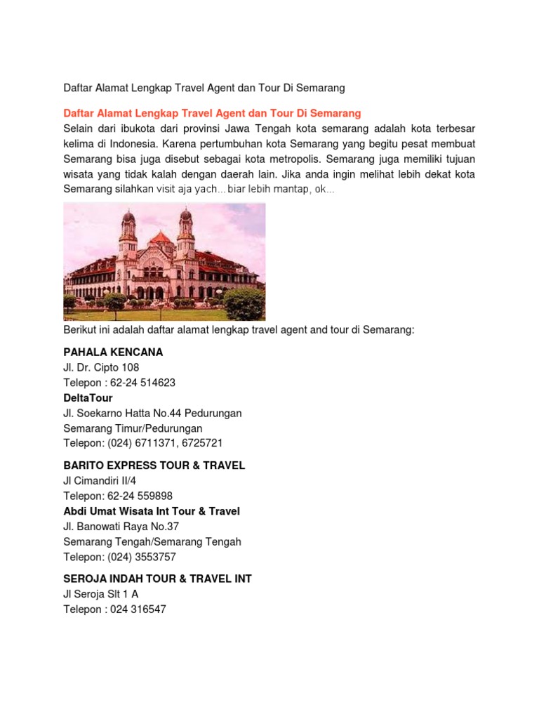 Daftar Alamat Lengkap Travel Agent Dan Tour Di Semarang Docx