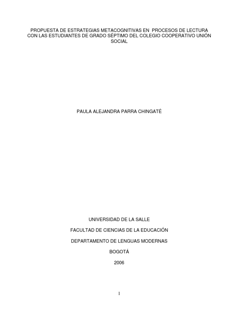Estrategias Metacognitivas en Procesos de Lectura | PDF | Aprendizaje ...