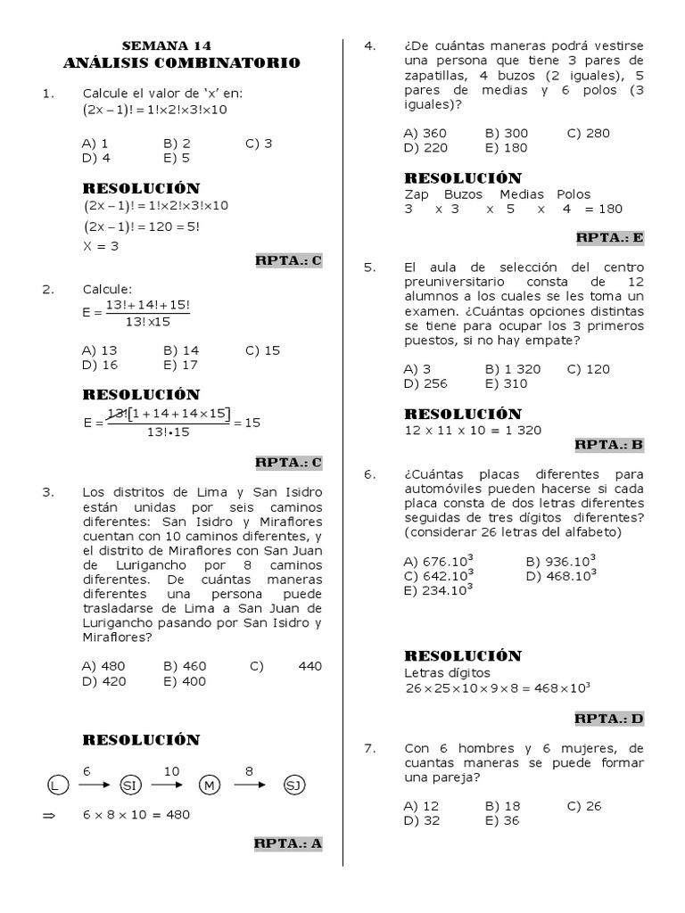 Ejercicios de Análisis Combinatorio | PDF | Enseñanza de matemática
