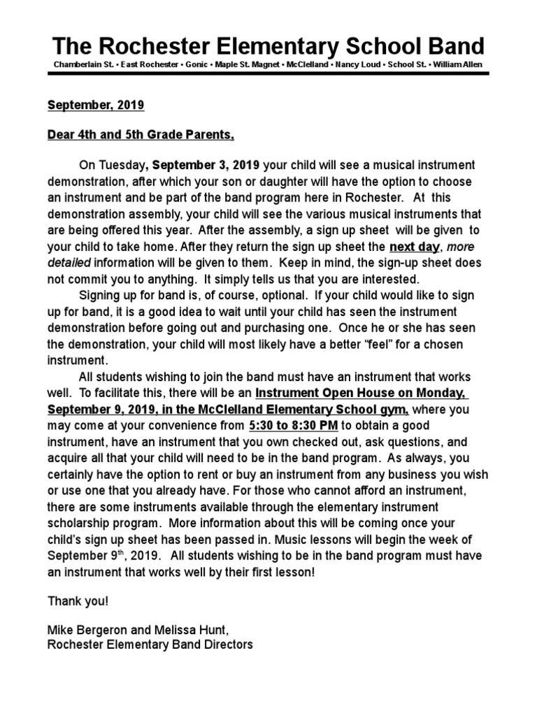 Beg Band Welcome Letter | PDF