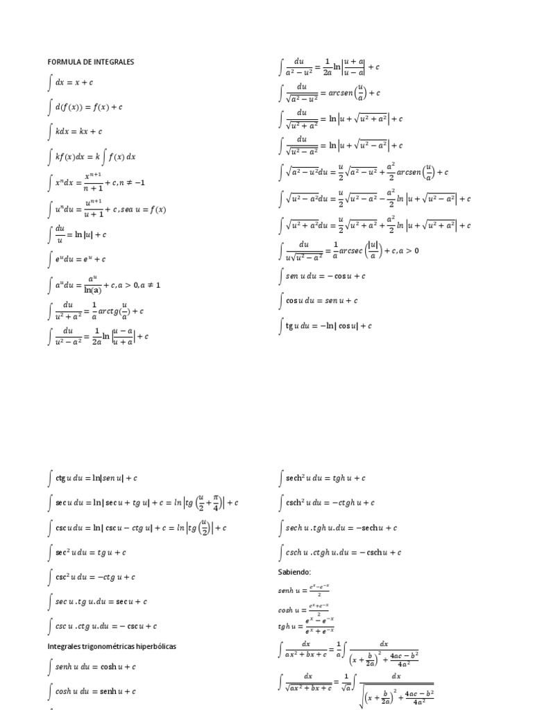 Formula de Integrales | PDF