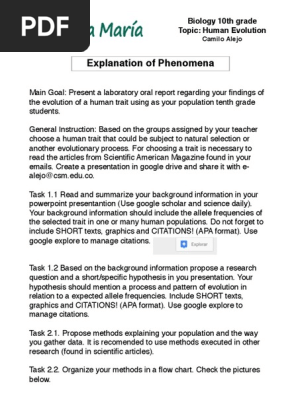 Explanation Of Phenomena Biology 10th Grade Topic Human Evolution Evolution Citation