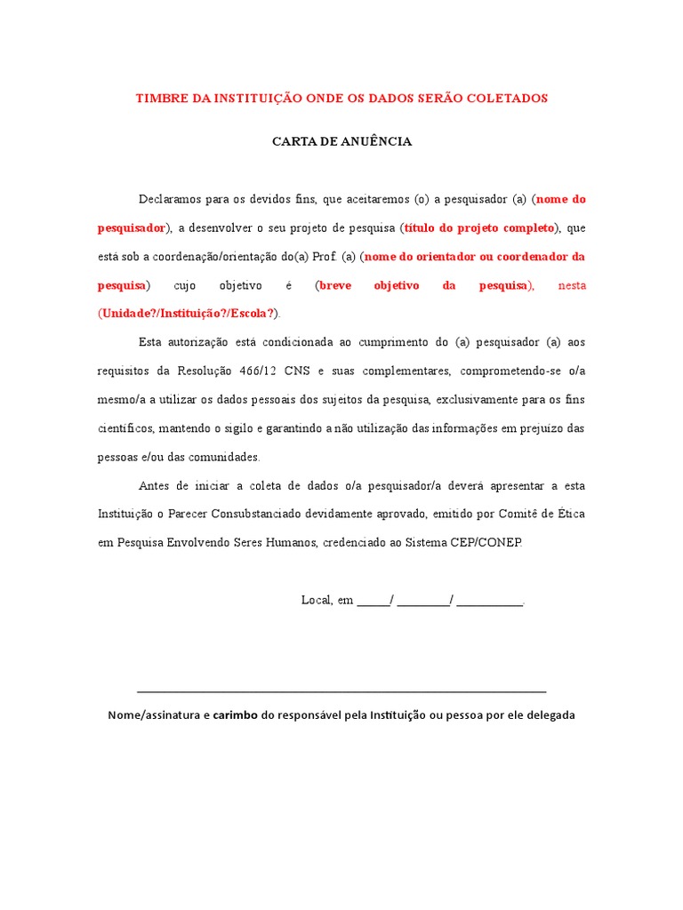 Modelo de Carta de Anuencia