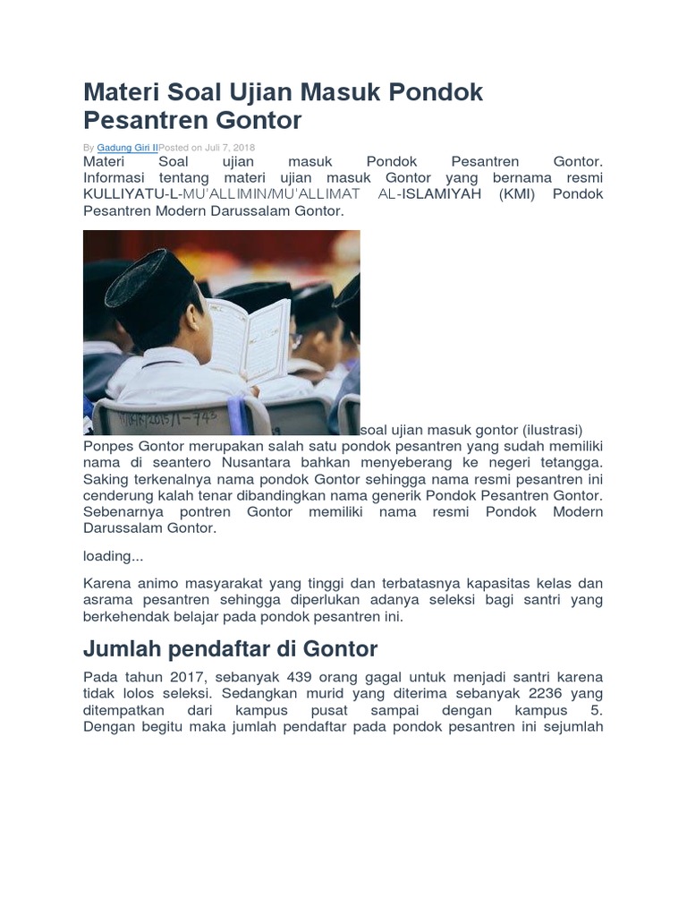 Soal Ujian Gontor Guru Paud
