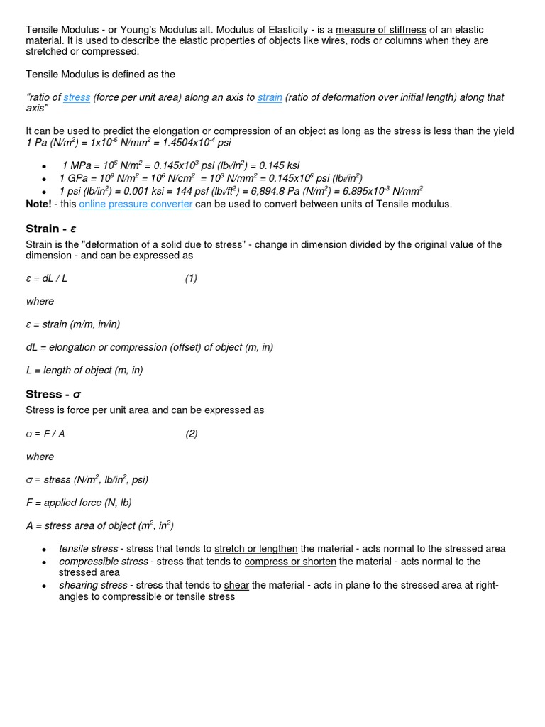 Understanding Tensile Modulus and Elasticity | PDF | Young's Modulus ...