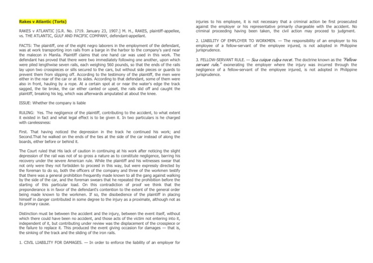 Rakes V Atlantic Draft PDF Negligence Legal Concepts
